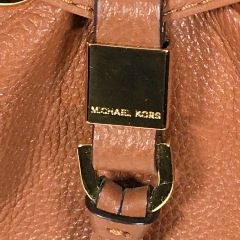 Michael Kors Luggage Brown Leather Camden Drawstring Shoulder Bag Purse Tote